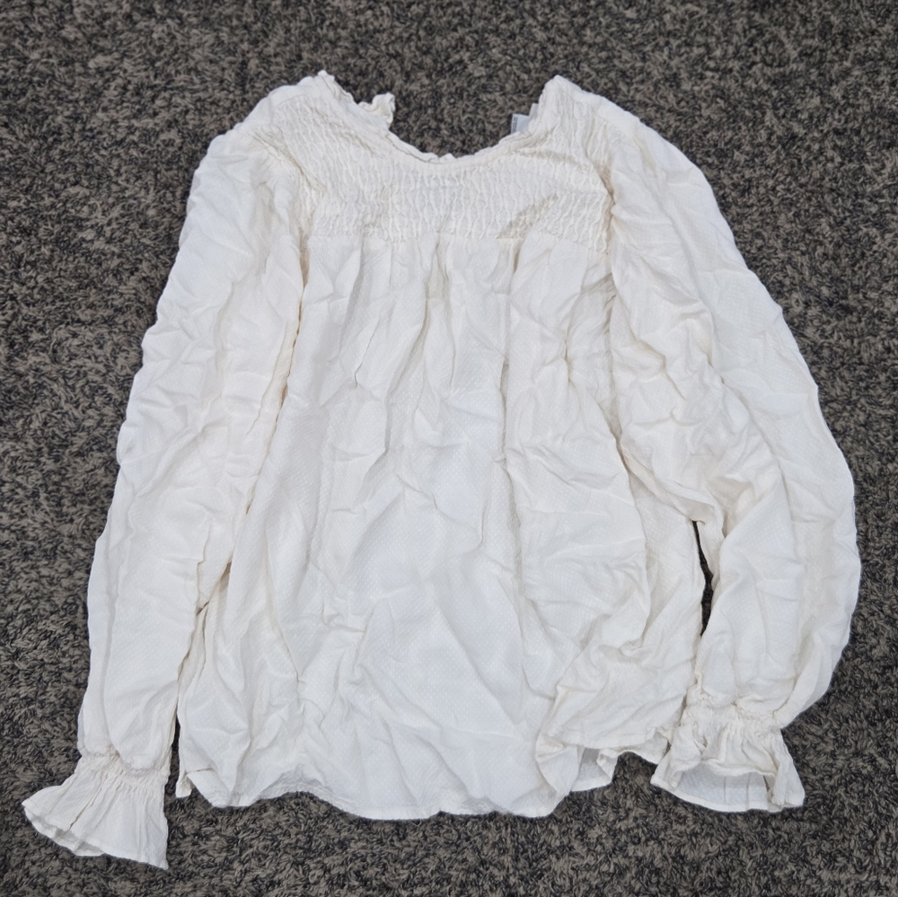 Elegant White Smocked Women's Top